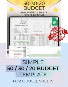 A staging picture showing an overview of the 50 / 30 / 20 budget template.