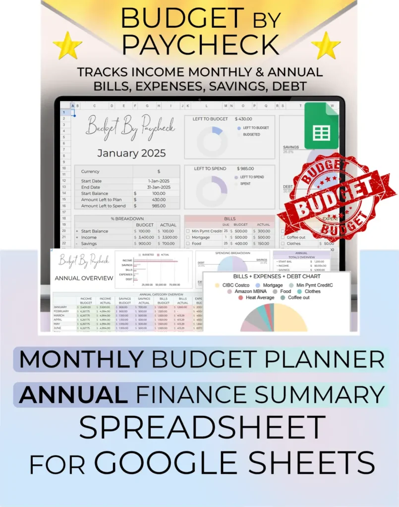 budget by paycheck monthly annual spreadsheet finance template