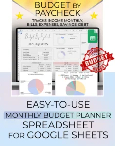 Simple budget by paycheck spreadsheet for google sheets overview