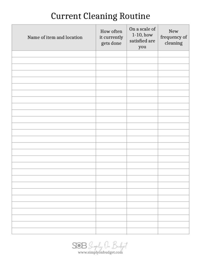 cleaning routine frequency freebie