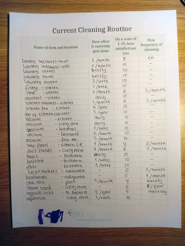 cleaning routine worksheet