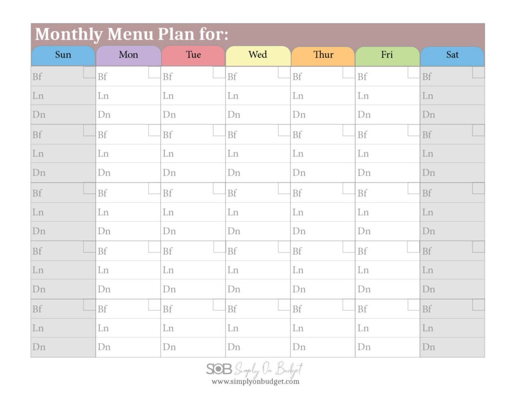 monthly menu plan