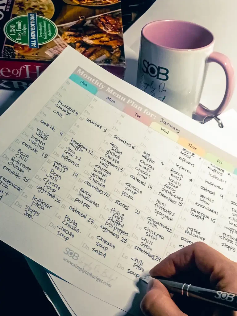 monthly menu planner template printable