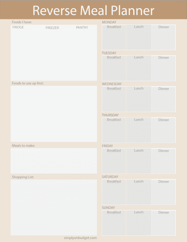 reverse meal planning template free