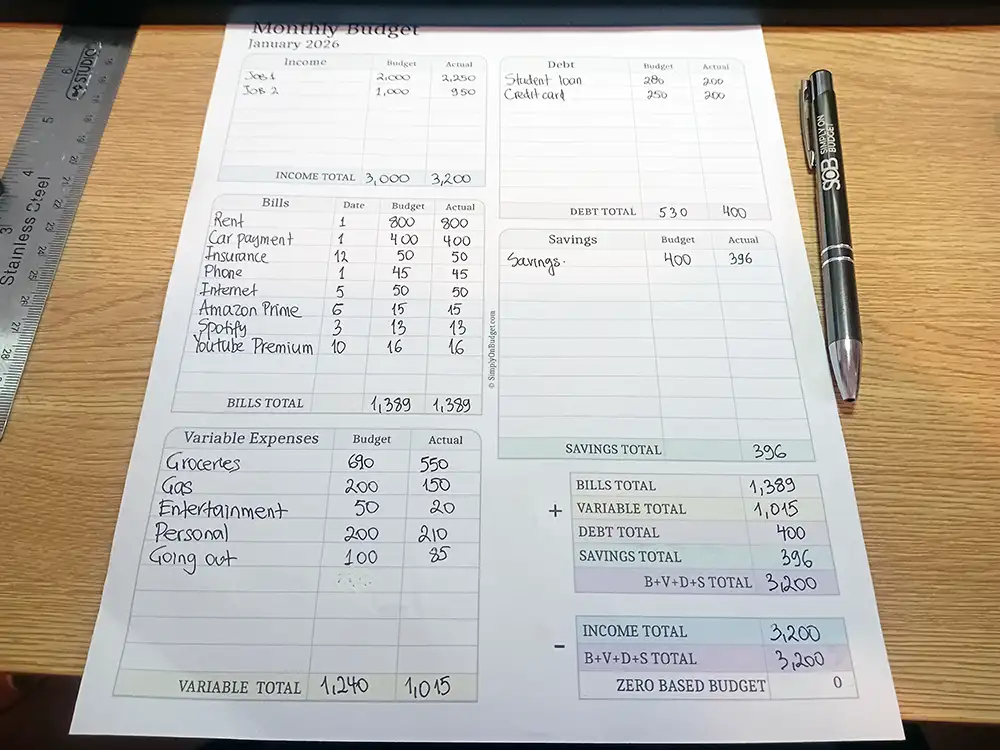 budgeting for beginners free example