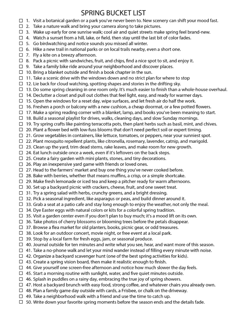 spring bucket list ideas